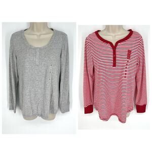 Charter Club NEW 2 Pc Bundle Sleep Shirts Long Sleeves Sz Small Gray Red White